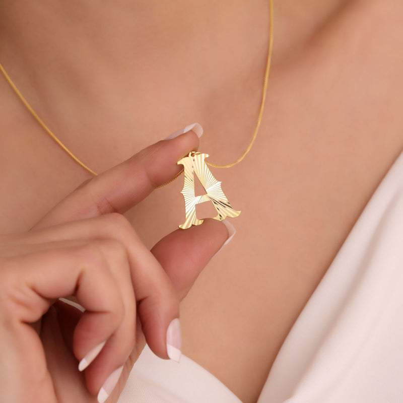 14k Gold Letter Name Necklace, Gold Custom Name Necklace, Personalized Jewelry