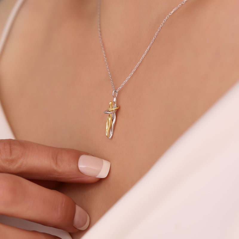 14k Gold Couples Necklace, Dancing Embraced Couple, Birthday Gift