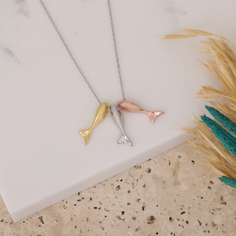 925 Sterling Silver Fish Necklace Gold, Rose, Silver Fish Jewelry