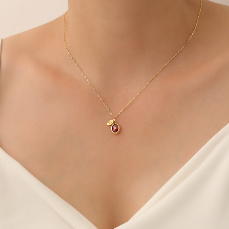 14K Gold Birthstone Custom Initial Necklace, Dainty Necklace, Personalized Necklace, Letter Necklace