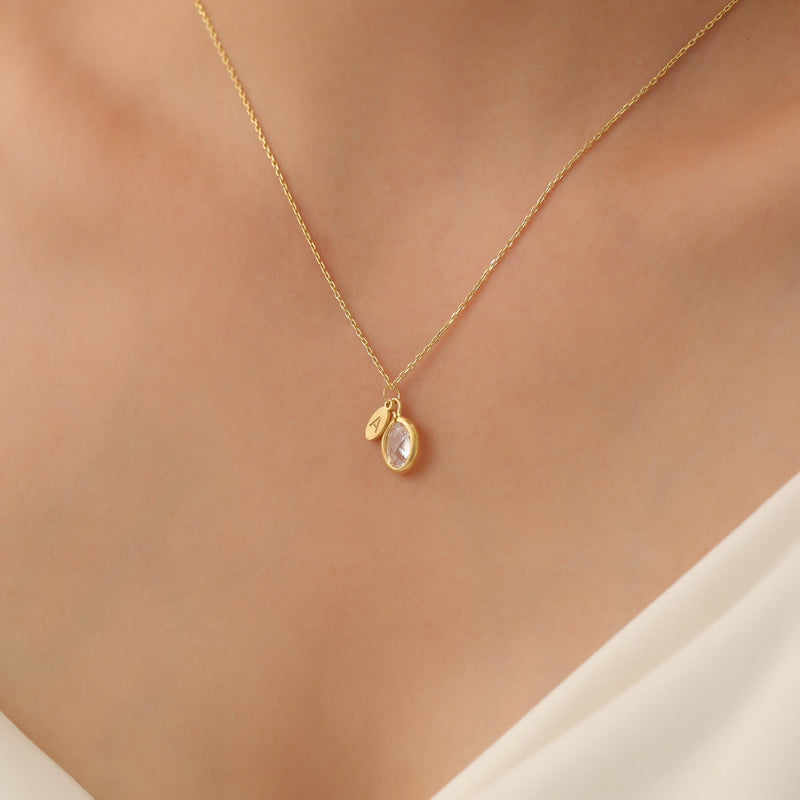 14K Gold Birthstone Custom Initial Necklace, Dainty Necklace, Personalized Necklace, Letter Necklace