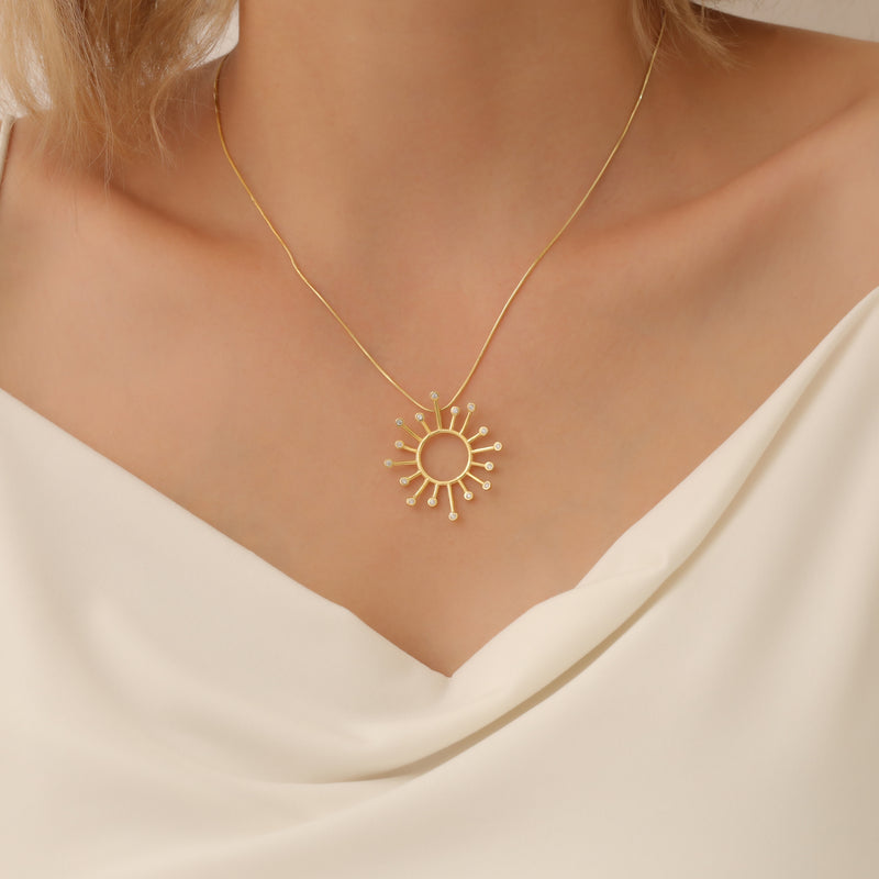 Sun Necklace, Sun Pendant, Gold Sunshine Necklace, Sterling Silver Sunburst Necklace, Summer Jewelry