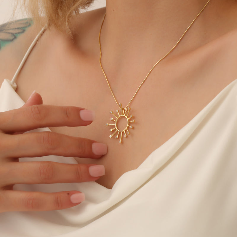 Sun Necklace, Sun Pendant, Gold Sunshine Necklace, Sterling Silver Sunburst Necklace