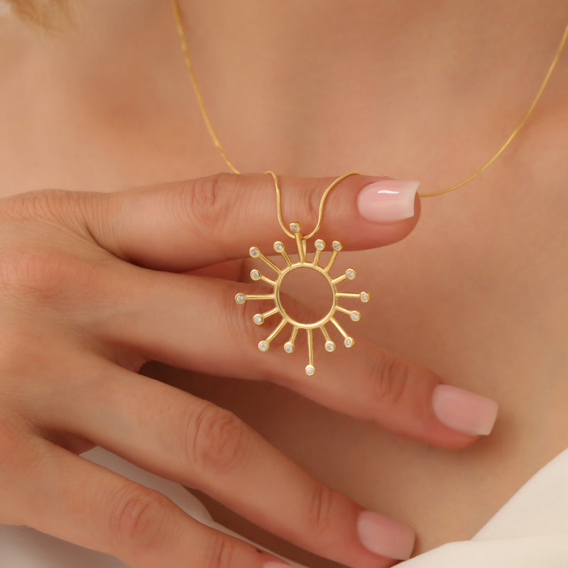 Sun Necklace, Sun Pendant, Gold Sunshine Necklace, Sterling Silver Sunburst Necklace