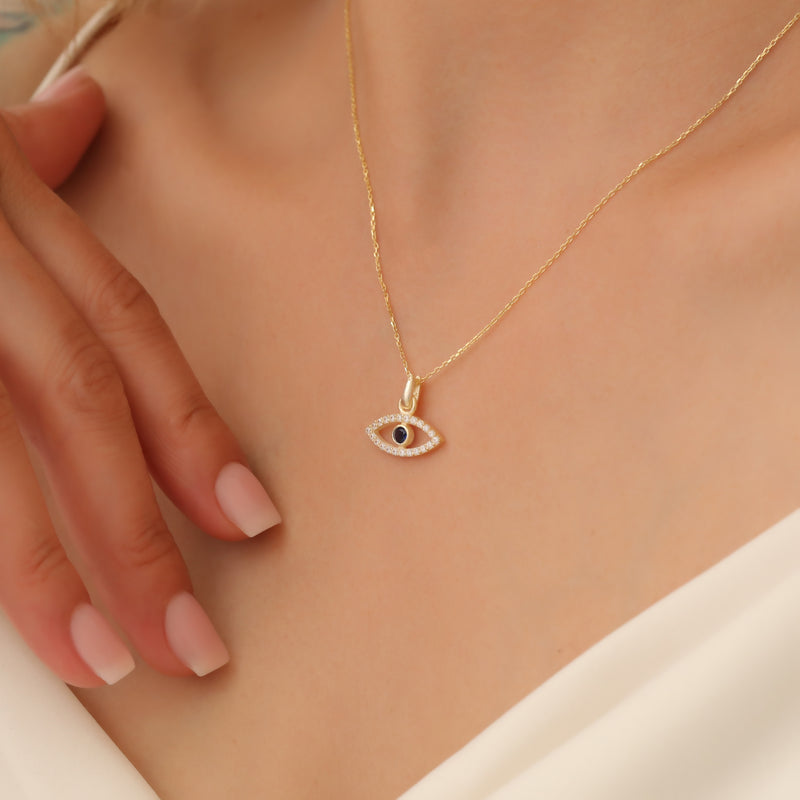 Sterling Silver Evil Eye Necklace, Gold Evil Eye Jewelry, Minimalist Necklace, Evil Eye Charm