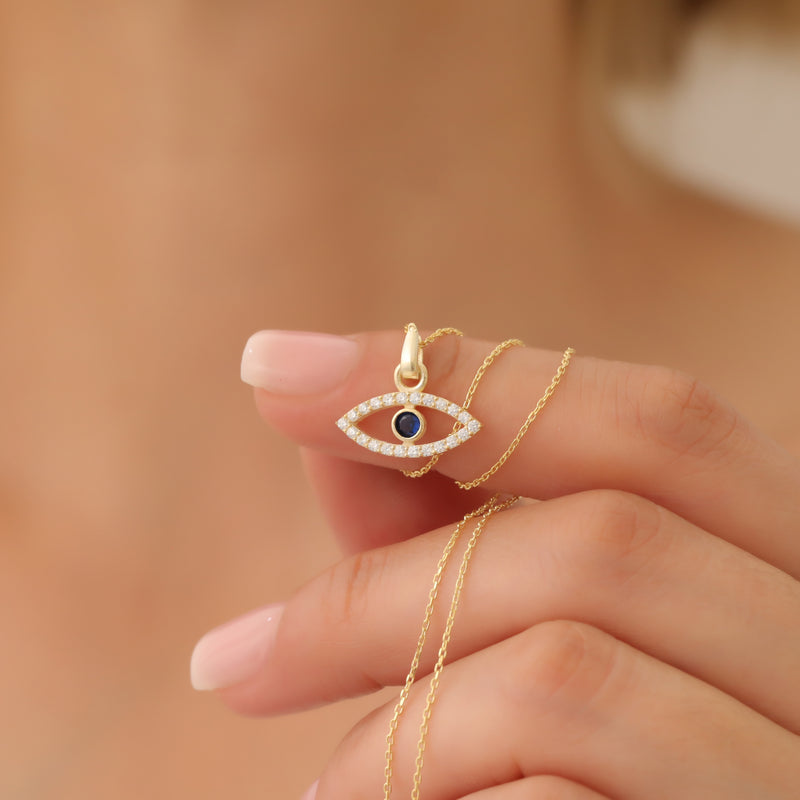 Sterling Silver Evil Eye Necklace, Gold Evil Eye Jewelry, Minimalist Necklace, Evil Eye Charm