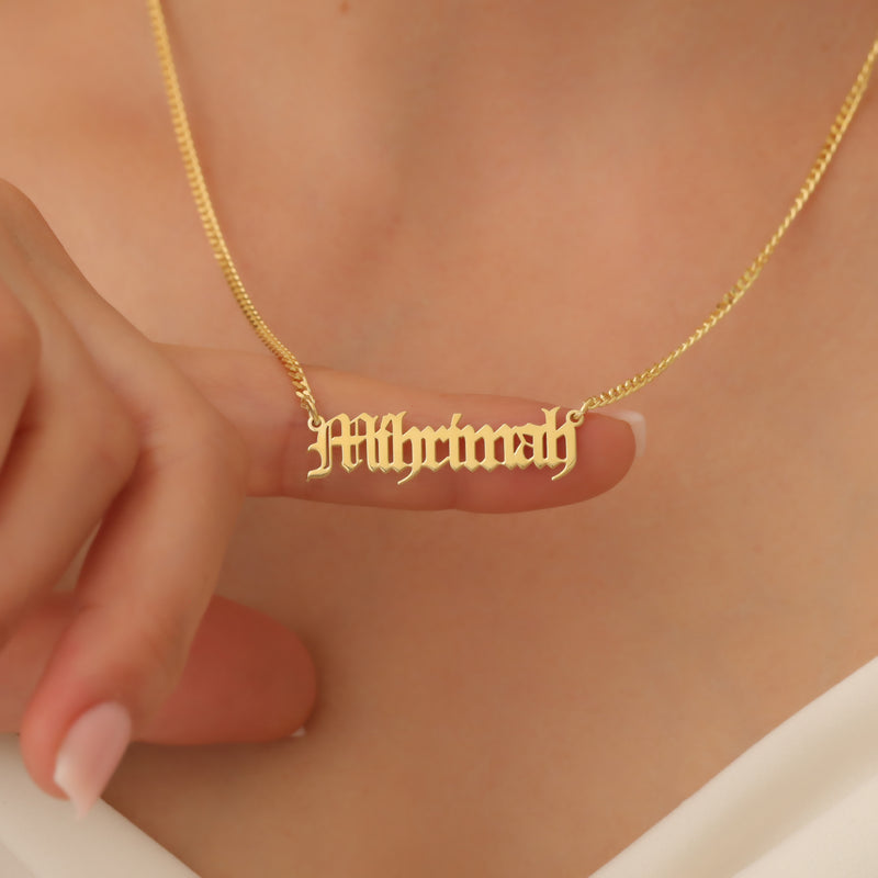 Personalized Old English Name Necklace, Gothic Choker Necklace, Customized Nameplate Necklace