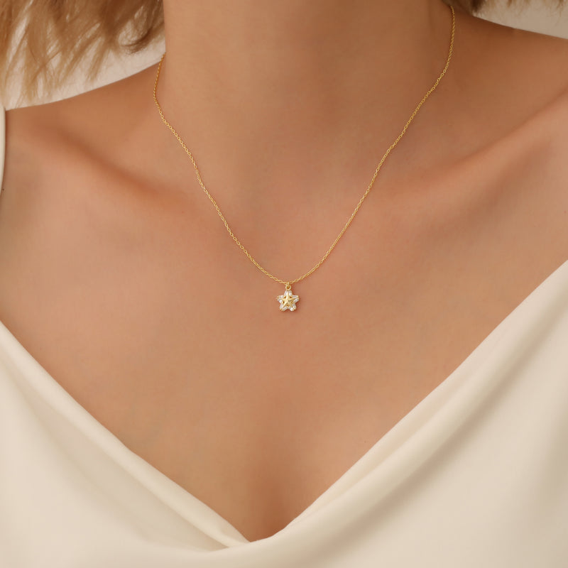 Diamond Star Necklace, Sky Jewelry, Gold Dainty Star Necklace, Celestial Jewelry, Star Pave Necklace