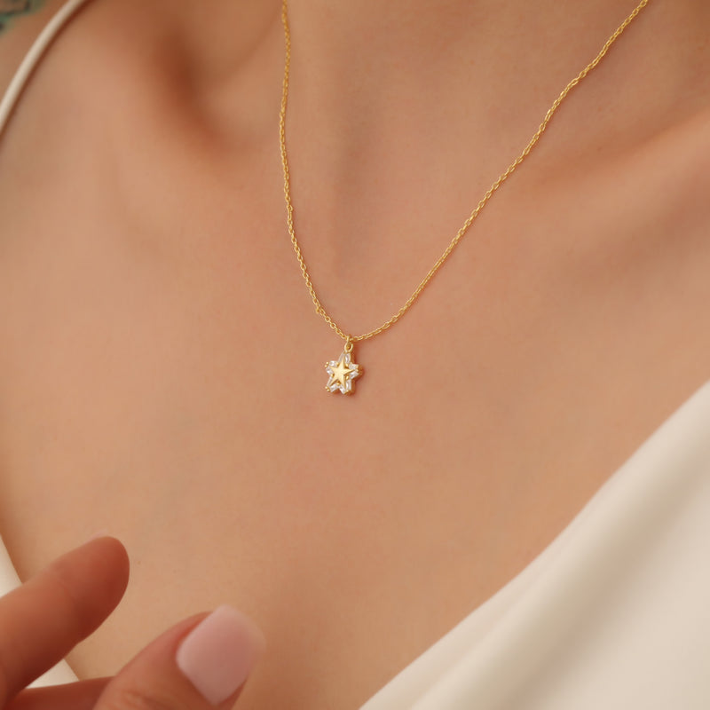 Diamond Star Necklace, Sky Jewelry, Gold Dainty Star Necklace, Celestial Jewelry, Star Pave Necklace