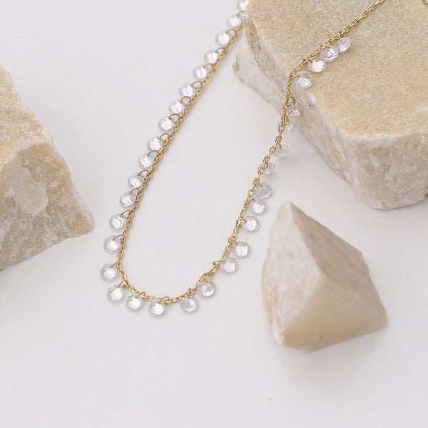 14k Gold Minimalist Crystal Necklace, Gold Dainty Jewelry