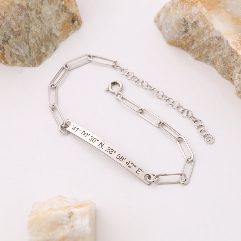 Sterling Silver Personalized Bracelet, Custom Name Bracelet, Engraved Bar Bracelet